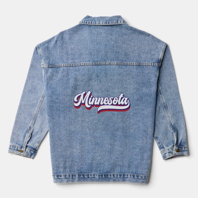 Minnesota Red White & Blue Vintage Script Denim Jacket (Back)