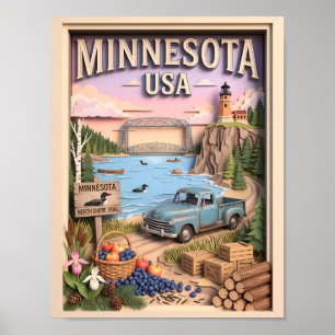 Minnesota Road Trip North Shore Lake 3D Textured Poster