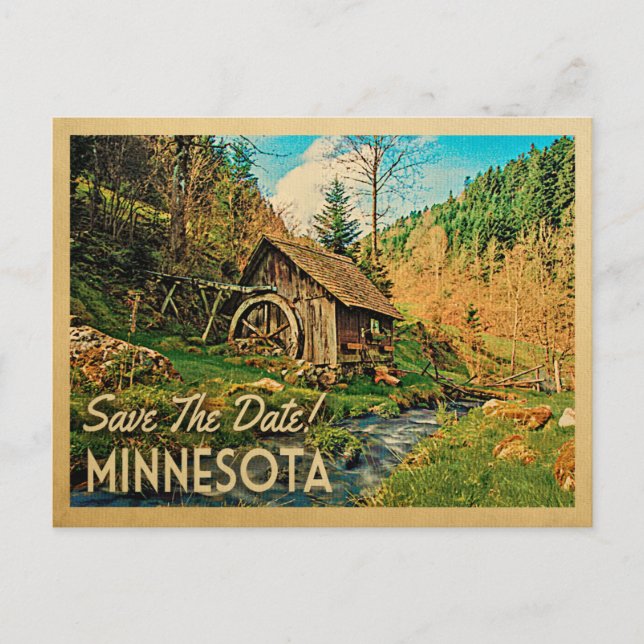 Minnesota Save The Date Rustic Cabin Mill Woods Announcement Postcard (Front)