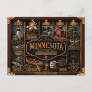 Minnesota Shadow Box 3D Figurine State Postcard