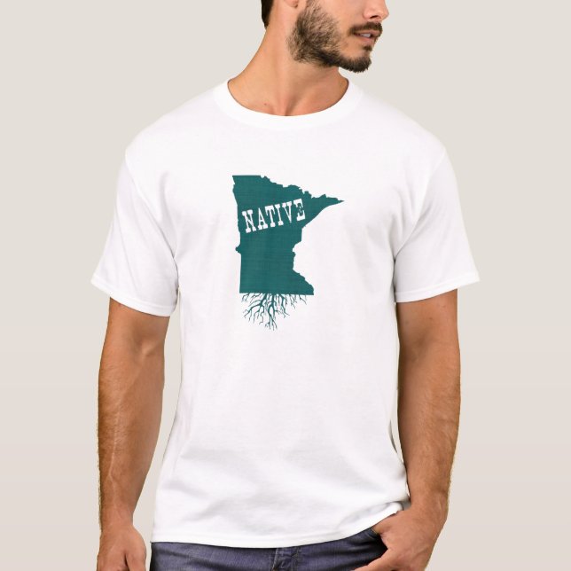 Minnesota Shape Tree Roots Native Minnesotan T-Shirt (Front)