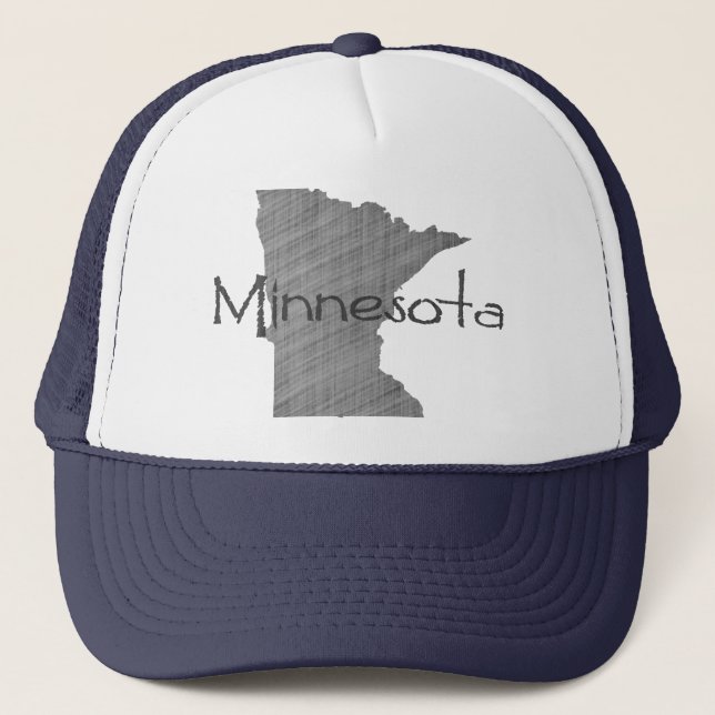 Minnesota Shaped Grey Chalkboard Minnesotan Trucker Hat (Front)