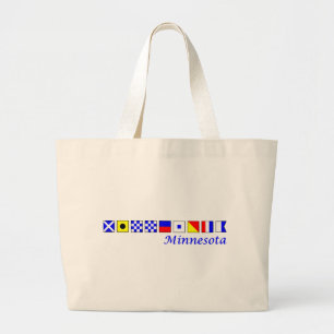 Minnesota spelled in nautical flag alphabet large tote bag