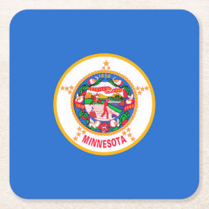 Minnesota State Flag Design Square Paper Coaster