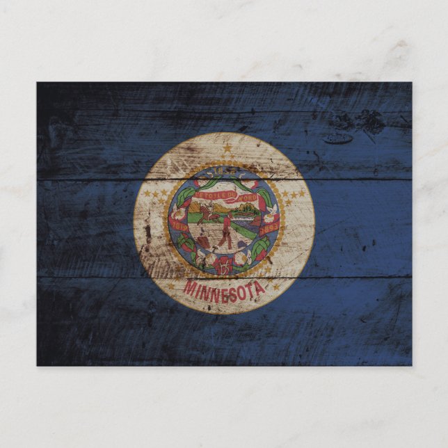 Minnesota State Flag on Old Wood Grain Postcard (Front)