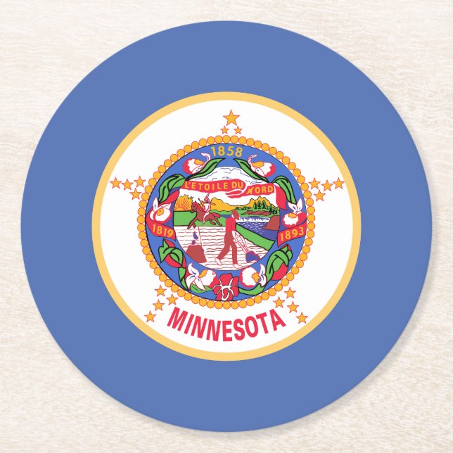 Minnesota State Flag Round Paper Coaster (Front)