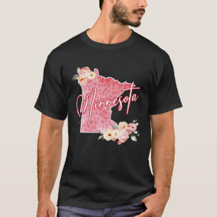 Minnesota State Floral Watercolor Map Girls Cute T-Shirt