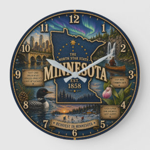 Minnesota State North Star State Lake Wilderness Large Clock
