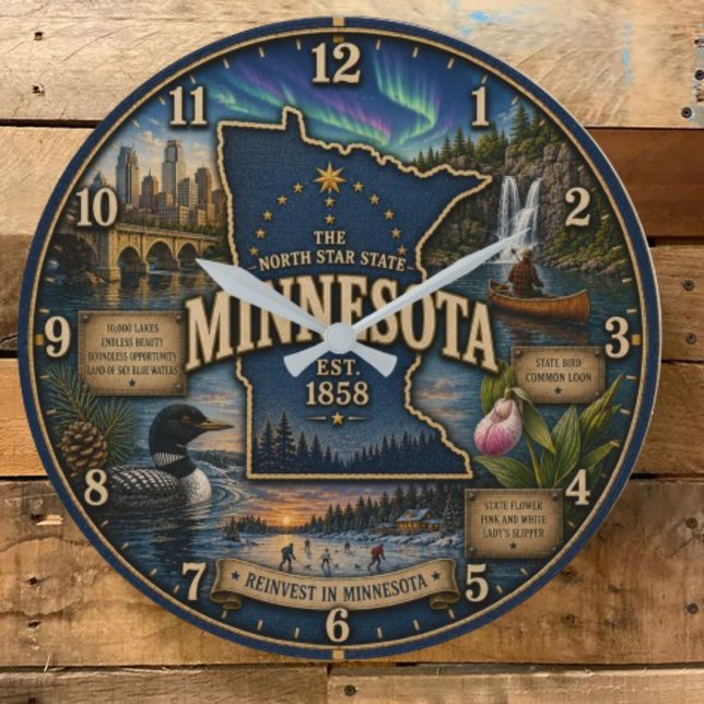 Minnesota State  North Star State Lake Wilderness Large Clock (Creator Uploaded)