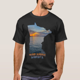 Minnesota State Outline Grand Marais Sunset 1 T-Shirt