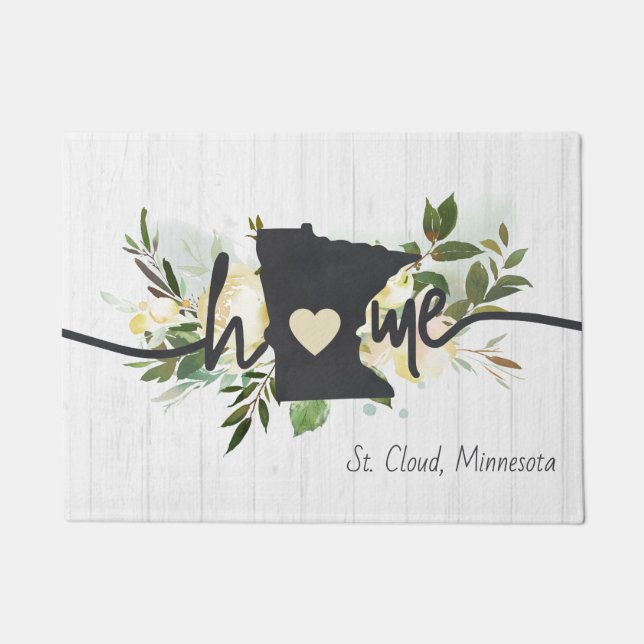 Minnesota State Personalised Your Home City Rustic Doormat (Front)