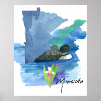 Minnesota State Shape Loon Water Lady Slipper