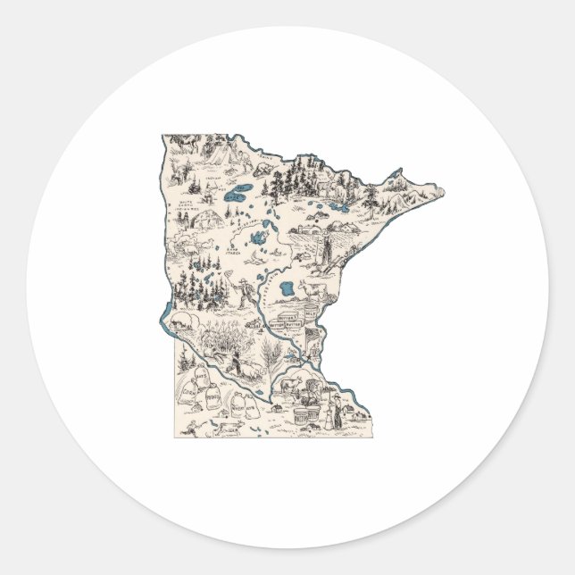 Minnesota Vintage Picture Map Classic Round Sticker (Front)