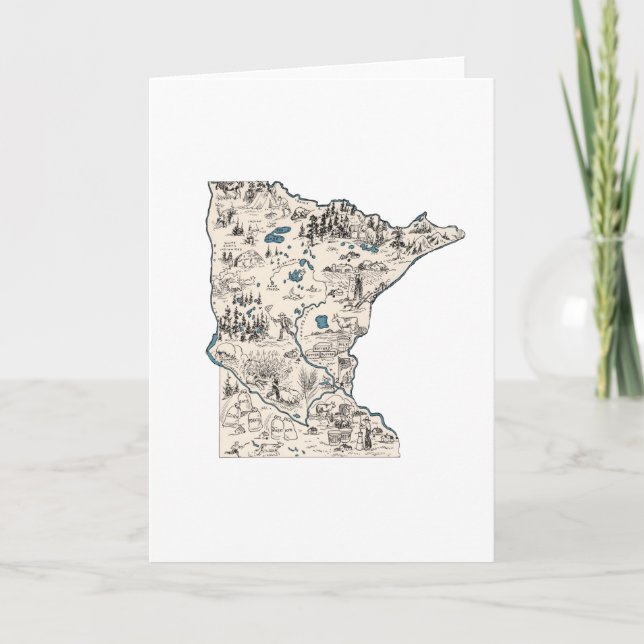 Minnesota Vintage Picture Map Large Greeting Card (Front)