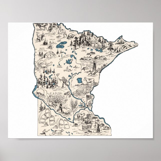 Minnesota Vintage Picture Map Poster (Front)