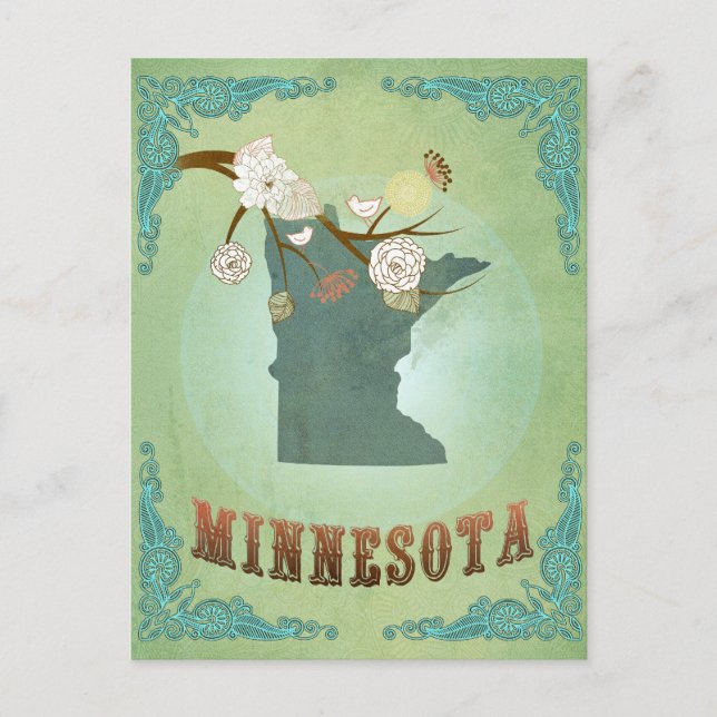 Minnesota Vintage State Map – Green Postcard (Front)