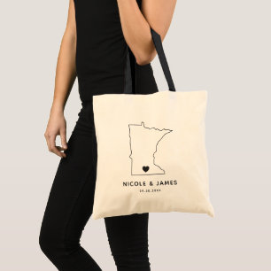 Minnesota Wedding Welcome Bag Tote, Black Map
