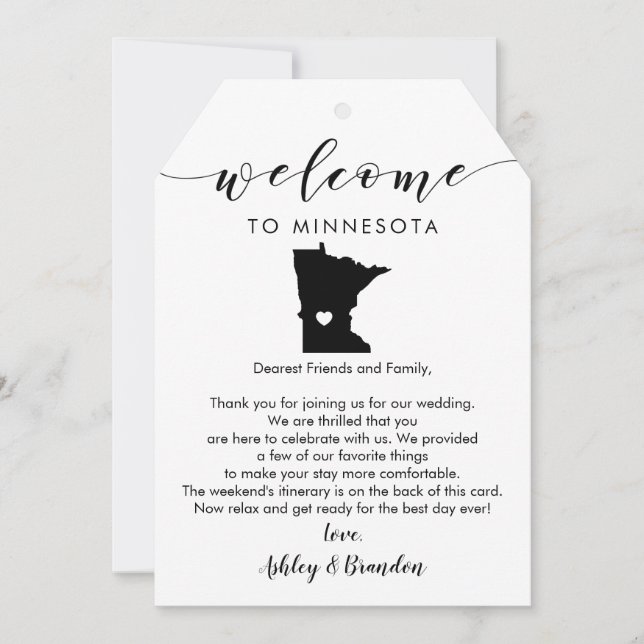 Minnesota Wedding Welcome Tag Letter Itinerary (Front)