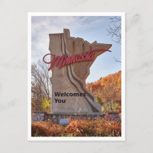 Minnesota Welcome Sign in State Shape Postcard