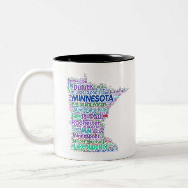 Minnesota Word Cloud Two-Tone Coffee Mug (Left)
