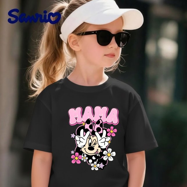 Minnie Mouse Mama Peace Sign Flowers Black T-Shirt (Creator Uploaded)