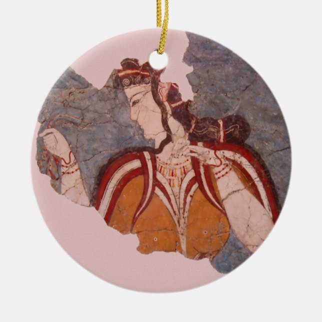 Minoan Wall Painting Ceramic Tree Decoration (Front)