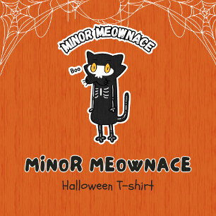 Minor Meownace Boo Spooky Skeleton Cat Halloween T-Shirt