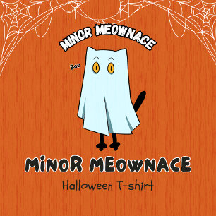 Minor Meownace Funny Blue Ghost Cat Halloween T-Shirt