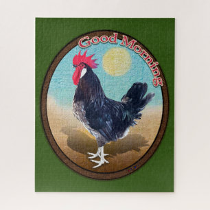 Minorca Rooster Good Morning Vintage Oval Jigsaw Puzzle