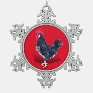 Minorca Rooster Snowflake Pewter Christmas Ornament
