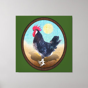Minorca Rooster Vintage Oval Canvas Print