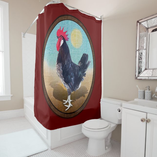 Minorca Rooster Vintage Oval  Shower Curtain (In Situ)
