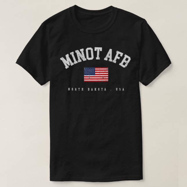 Minot AFB ND Retro American Flag USA City Name  T-Shirt (Design Front)