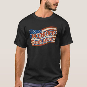 Minot City North Dakota Vintage American Flag T-Shirt