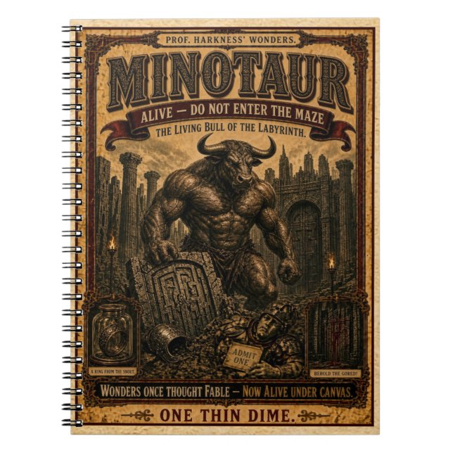 Minotaur, Vintage Circus Monster Notebook (Front)