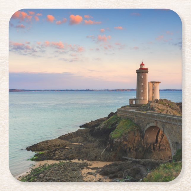 Minou Lighthouse in France Square Paper Coaster (Front)