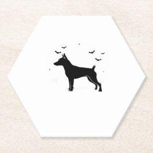 MinPin Dog � Halloween Moon Silhouette Classic T-S Paper Coaster
