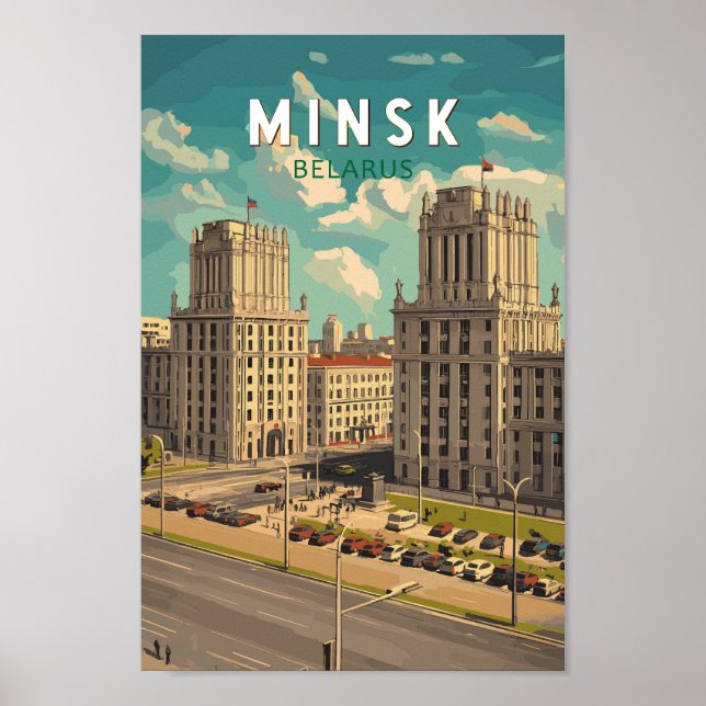 Minsk Belarus Illustration Travel Art Vintage Poster (Front)