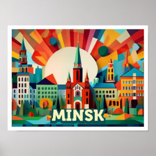 Minsk Belarus Travel artistic colourful Poster