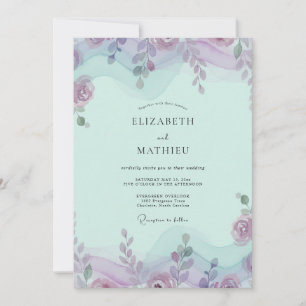 Mint Amethyst Foliage Eucalyptus Wedding Invitation