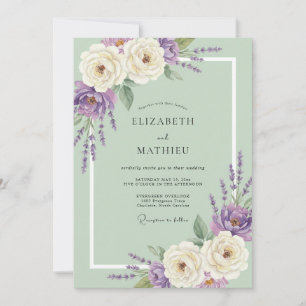 Mint Amethyst Leaf Wedding Invitation