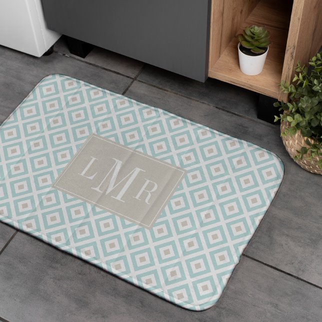 Mint and Beige Modern Monogram Bath Mat (Creator Uploaded)