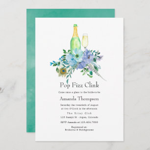 Mint and Blue Boho Pop Fizz Clink Bridal Shower Invitation