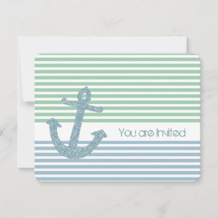 Mint and Blue Stripes Nautical Baby Shower Invitation