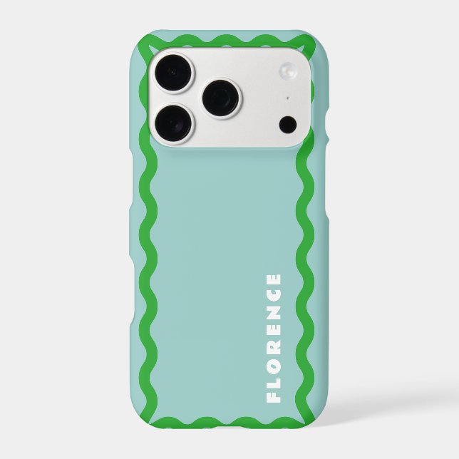 Mint and Bright Green Squiggle with Text (Back)
