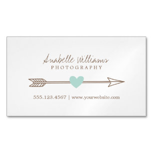 Mint and Brown Heart and Arrow Magnetic Business Card
