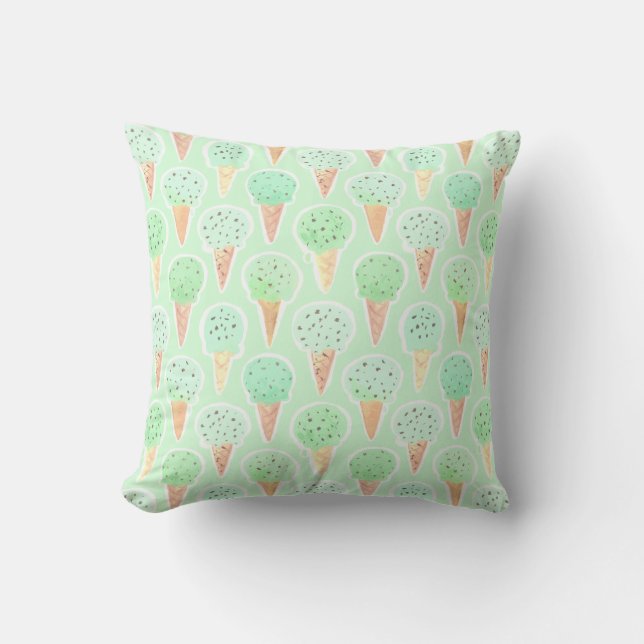 Mint and Chip Ice Cream Cone Pattern Cushion (Front)