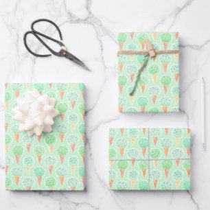 Mint and Chip Ice Cream Cone Pattern Wrapping Paper Sheet