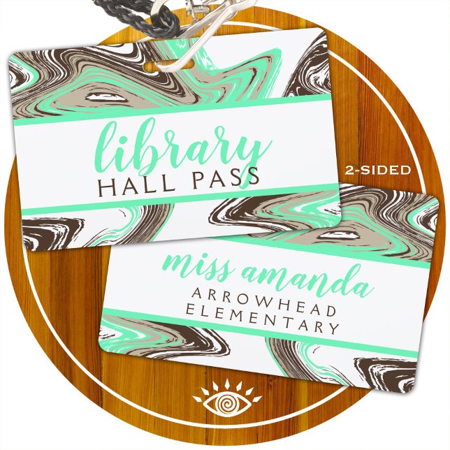 mint and chocolate strokes LIBRARY HALL PASS ID Badge (Creator Uploaded)