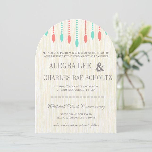 Mint and Coral Bohemian Beaded Invitation (Standing Front)